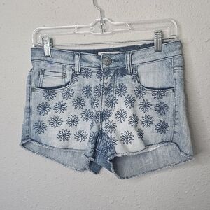 Rue 21 Denim Jean Shorts Flower‎ Stitching Tie Dye Light Wash Womens 3/4